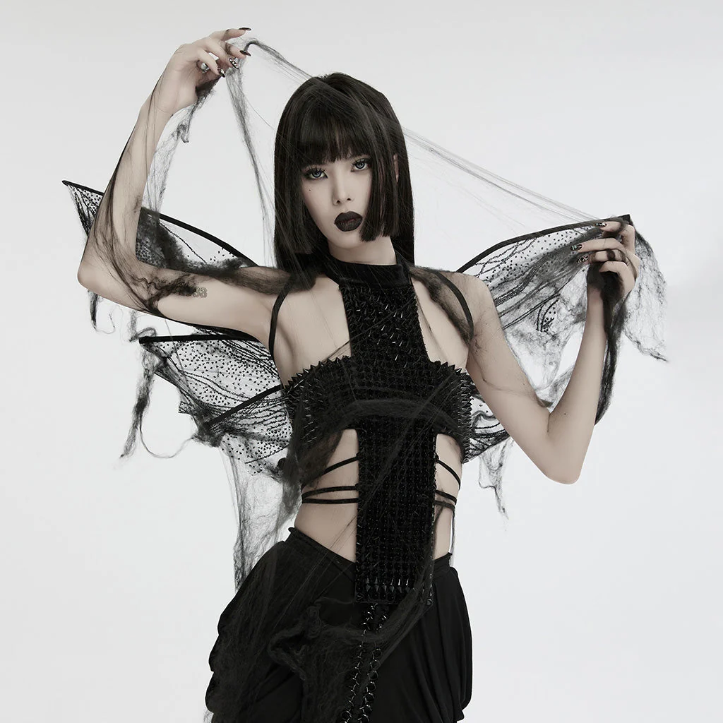 WS-736OTF Delicate Black Gothic Butterfly Wings Sheer Lace Design - Image 3