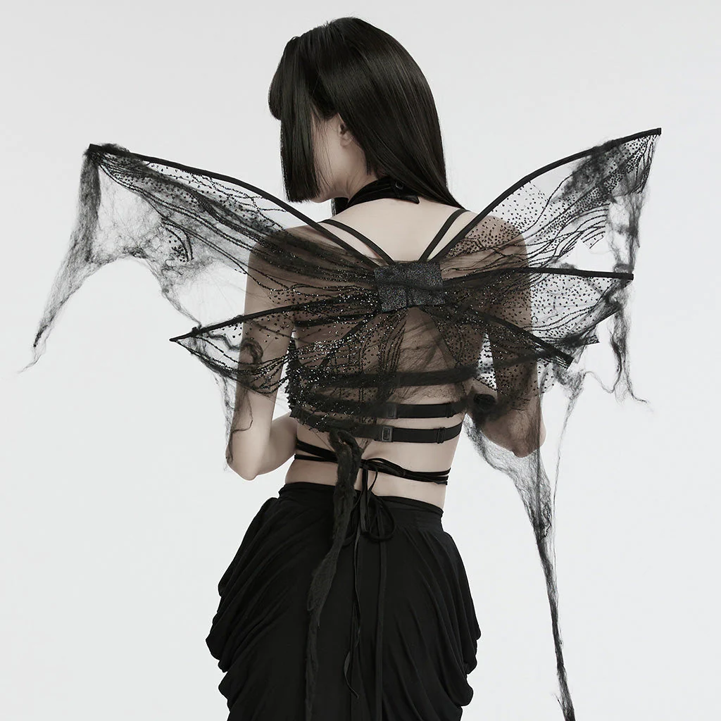 WS-736OTF Delicate Black Gothic Butterfly Wings Sheer Lace Design - Image 4