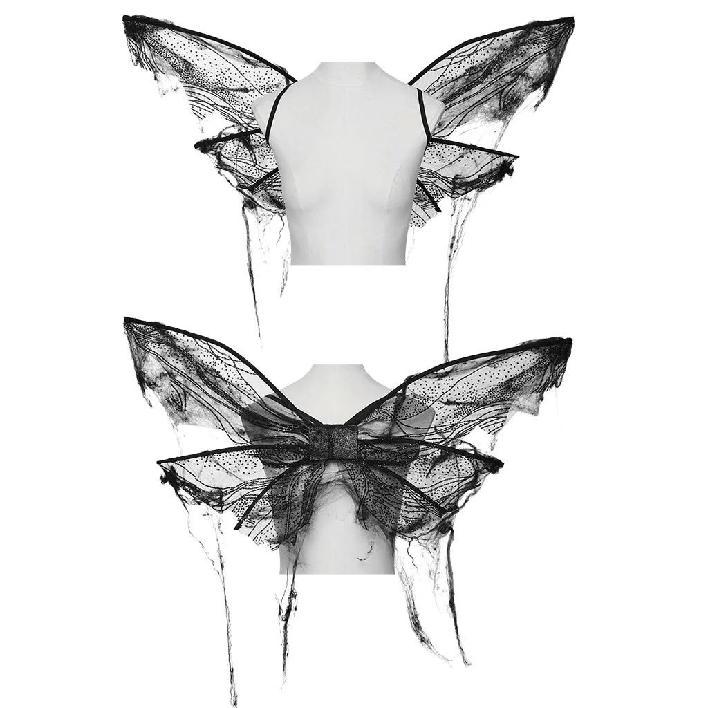 WS-736OTF Delicate Black Gothic Butterfly Wings Sheer Lace Design - Image 6