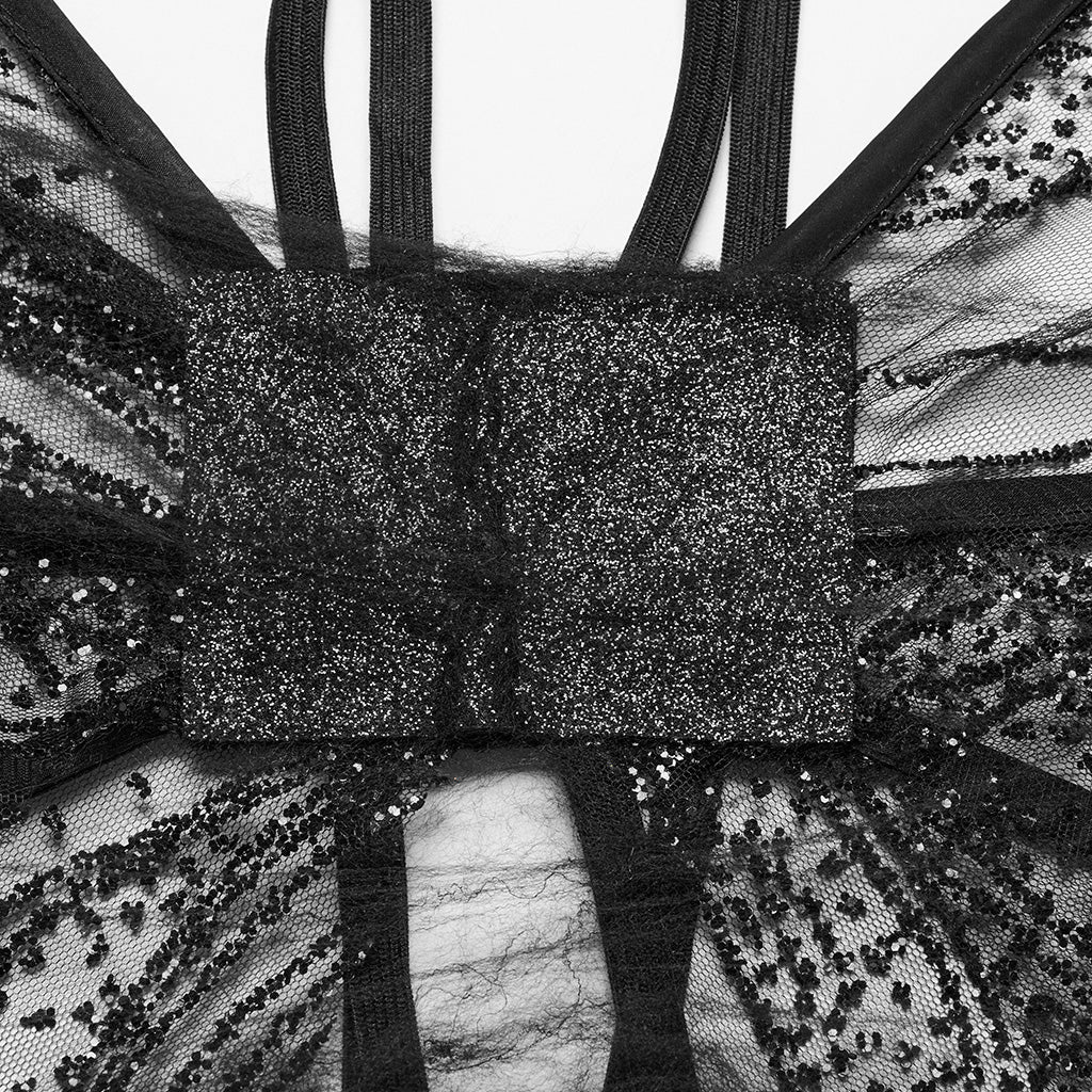 WS-736OTF Delicate Black Gothic Butterfly Wings Sheer Lace Design - Image 7