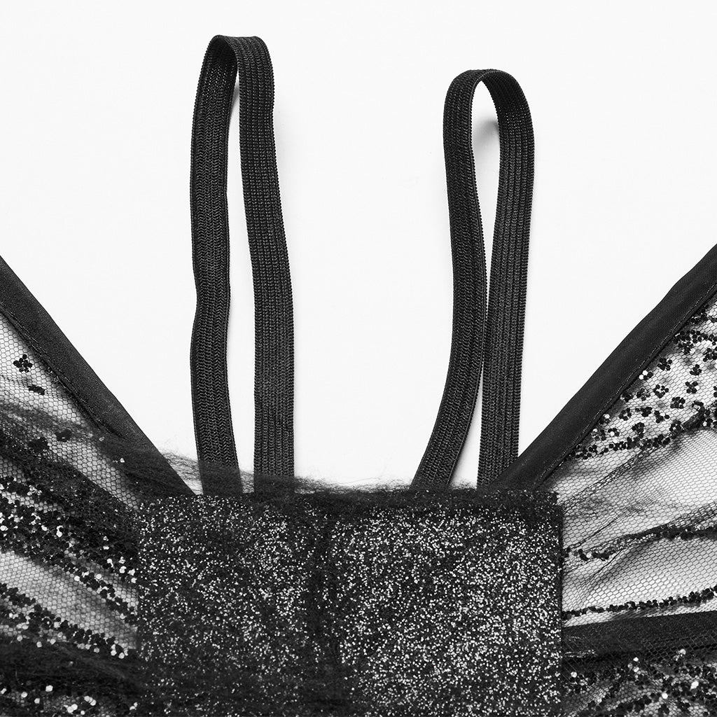 WS-736OTF Delicate Black Gothic Butterfly Wings Sheer Lace Design - Image 8