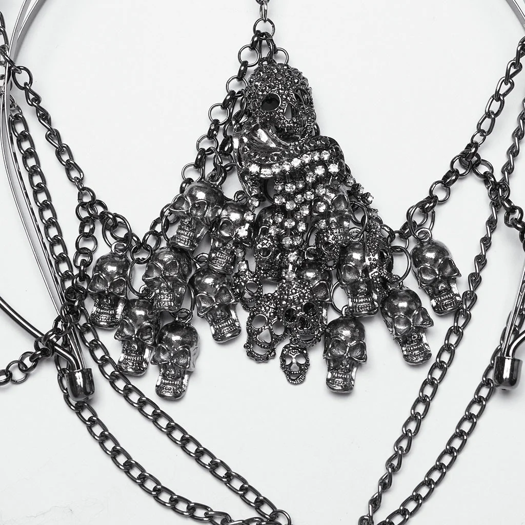 WS-737FSF Skull Chain Gothic Crown Headpiece Silver Crescent Moon Design - Image 9