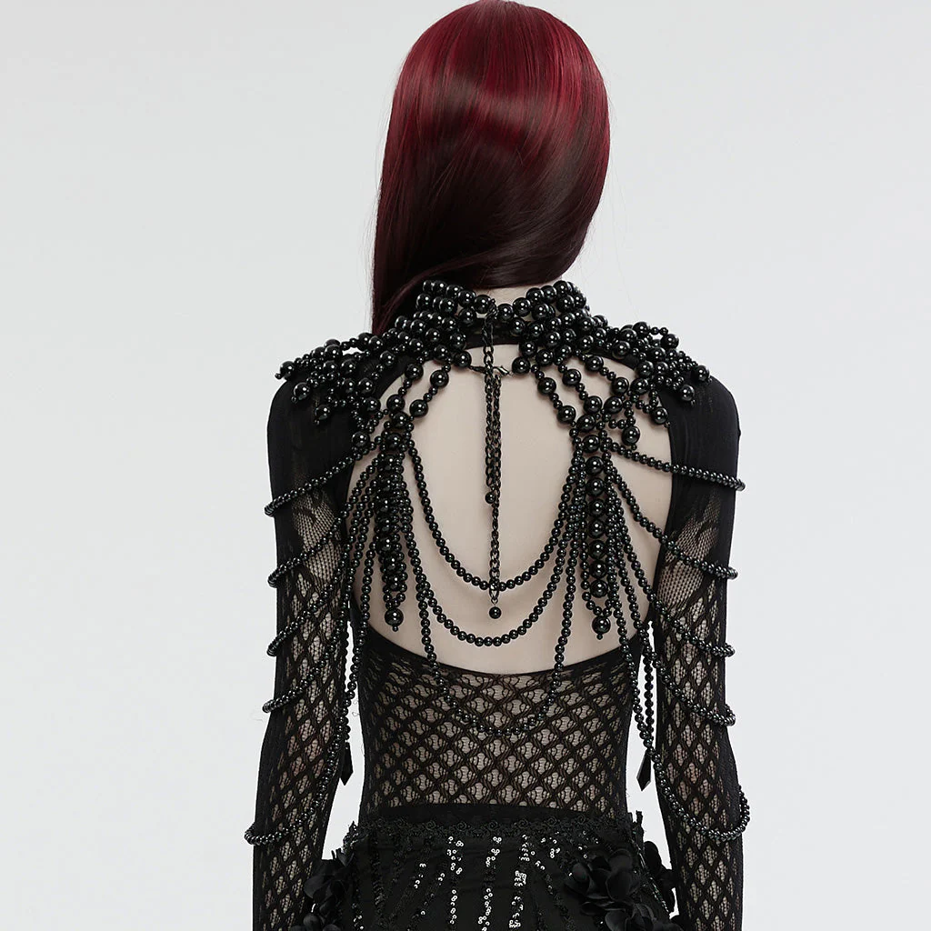 WS-739LHF Gothic Skull Beaded black Statement Neck Cover Accessory - Image 4