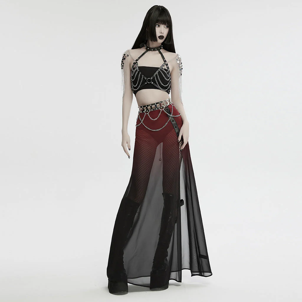 WS-742YDF Edgy silver Rivet Belt with Chains Punk Accessories - Image 15