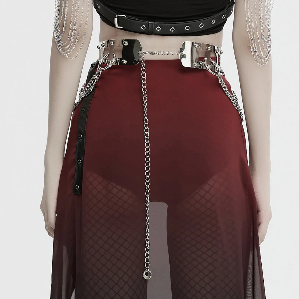 WS-742YDF Edgy silver Rivet Belt with Chains Punk Accessories - Image 4