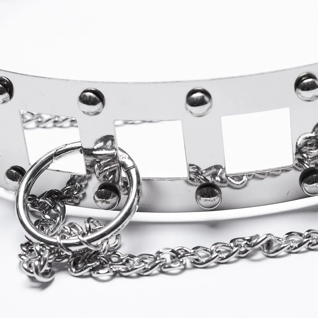WS-742YDF Edgy silver Rivet Belt with Chains Punk Accessories - Image 7