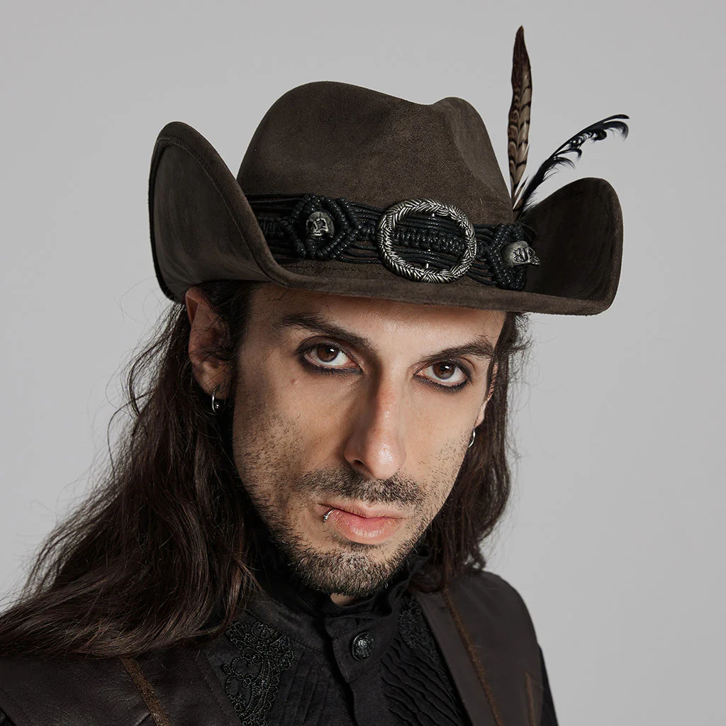 WS-746MZM Suede Cowboy Hat with Feathers Punk Accessories Edition - Image 13