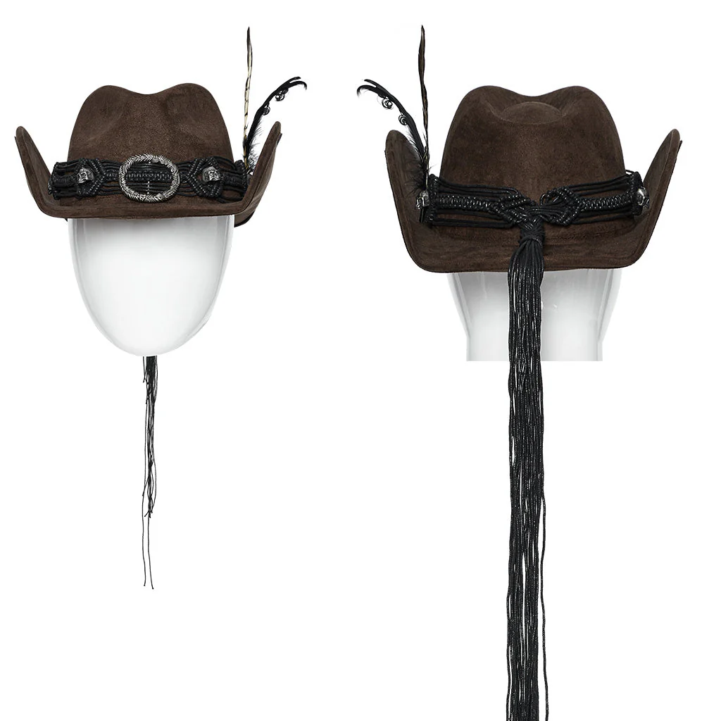 WS-746MZM Suede Cowboy Hat with Feathers Punk Accessories Edition - Image 35