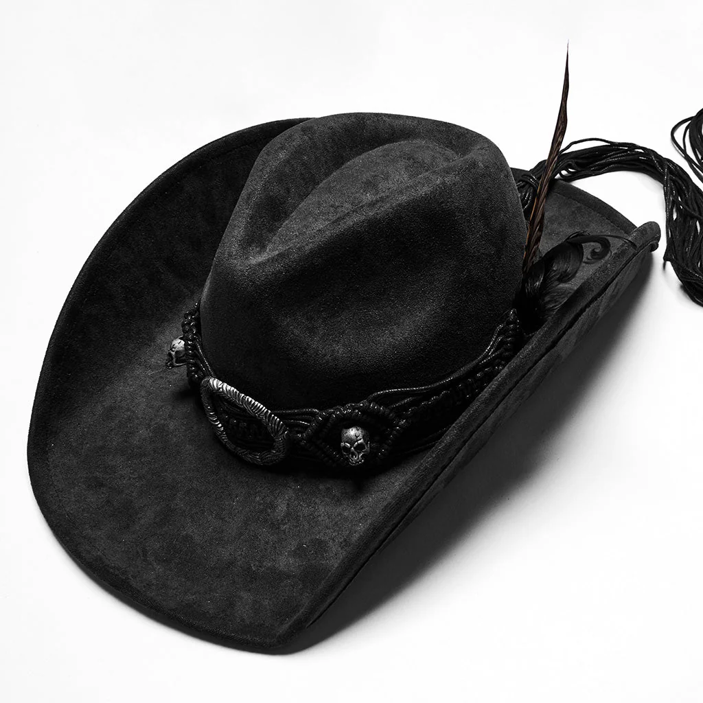 WS-746MZM Suede Cowboy Hat with Feathers Punk Accessories Edition - Image 43