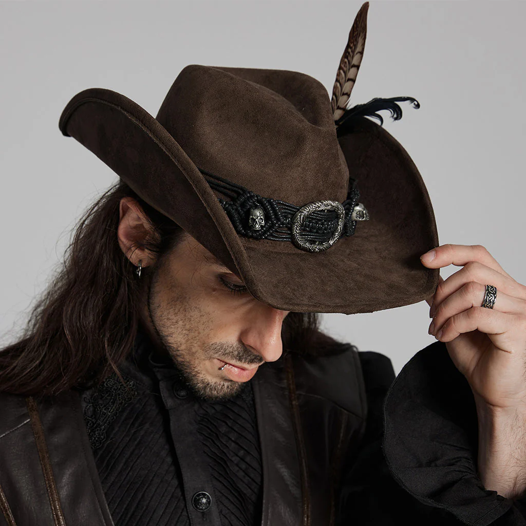 WS-746MZM Suede Cowboy Hat with Feathers Punk Accessories Edition - Image 49