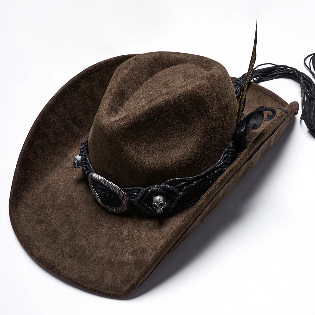 WS-746MZM Suede Cowboy Hat with Feathers Punk Accessories Edition - Image 53