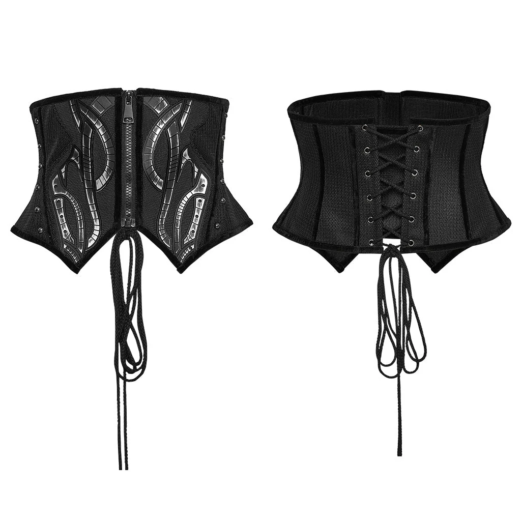 WS-750YDF Edgy Black Punk Corset Gothic Steel Boned Waist Cincher - Image 21