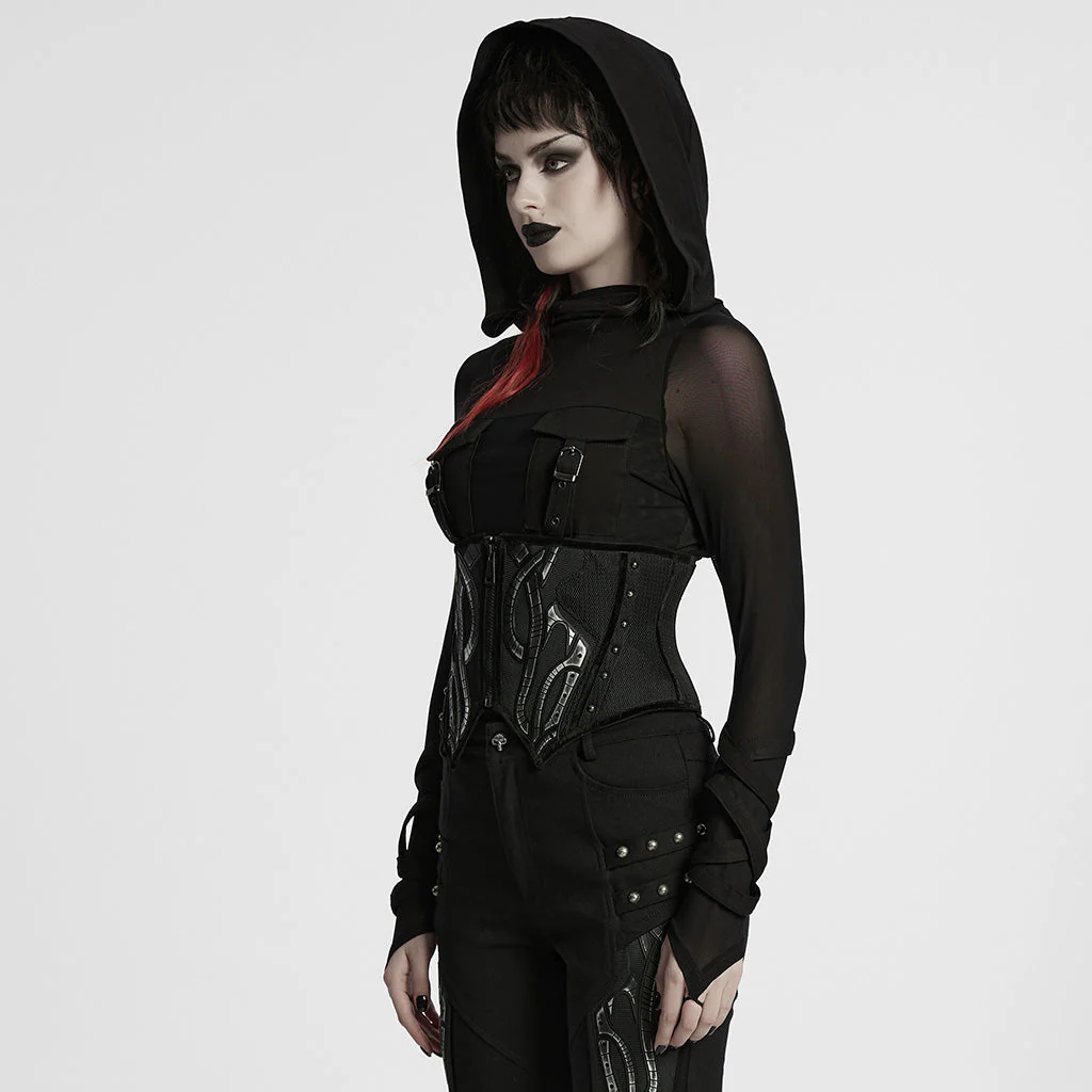 WS-750YDF Edgy Black Punk Corset Gothic Steel Boned Waist Cincher - Image 24