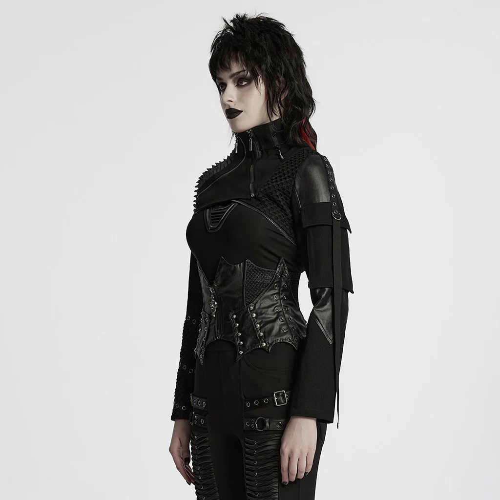 WS-751YDF Edgy Leather Punk Corset Jacket with Unique Gothic Details - Image 3