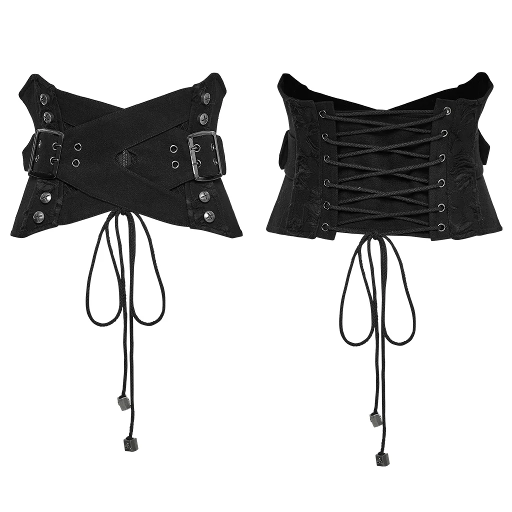 WS-753YDF Edgy Gothic Lace-Up Belted Punk Corset Waist Cincher