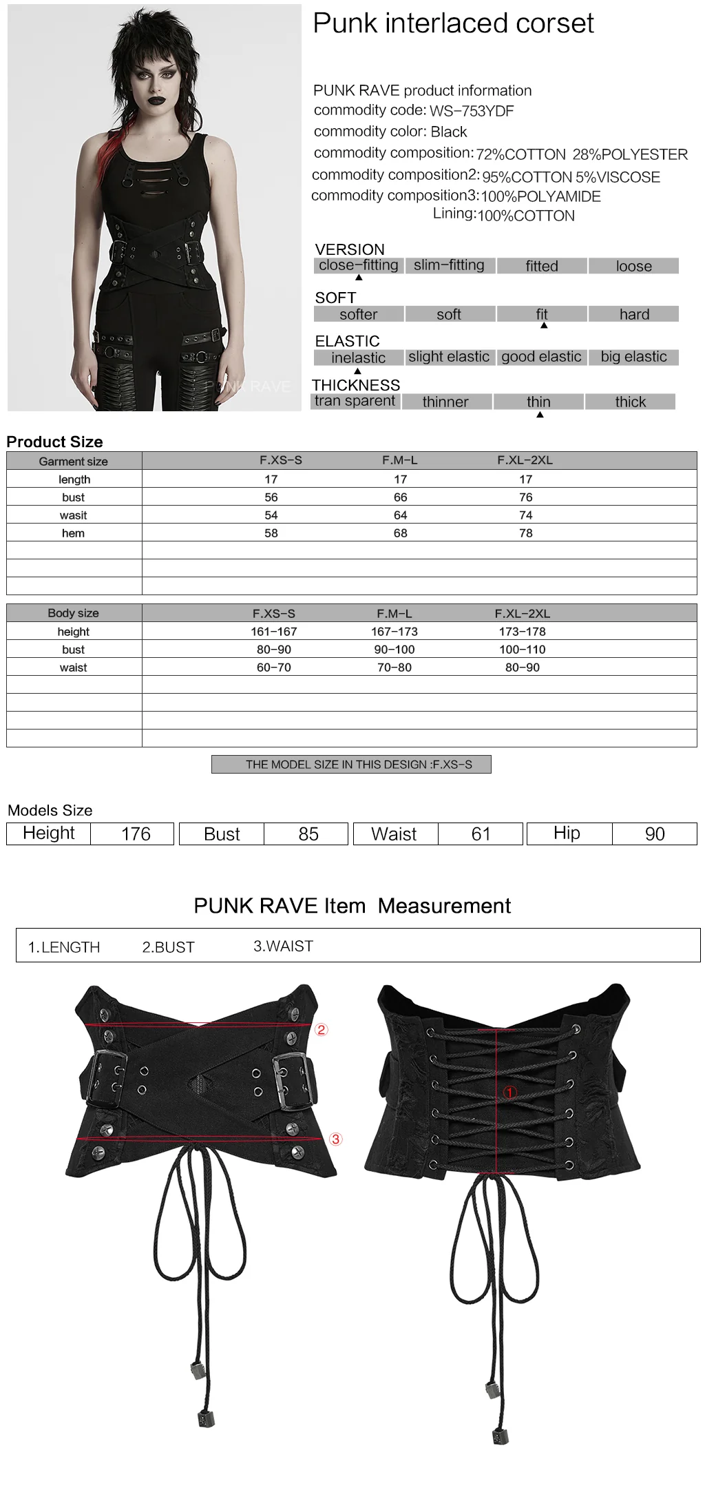 WS-753YDF Edgy Gothic Lace-Up Belted Punk Corset Waist Cincher - Image 2