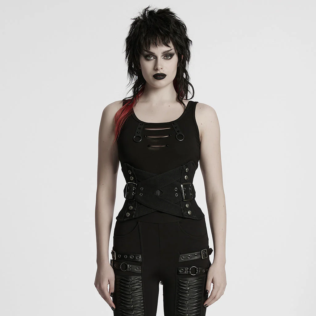 WS-753YDF Edgy Gothic Lace-Up Belted Punk Corset Waist Cincher - Image 23