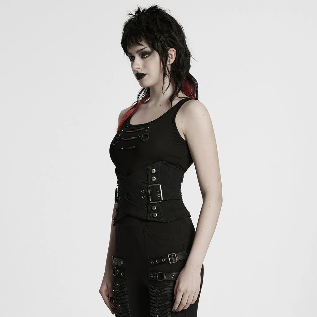 WS-753YDF Edgy Gothic Lace-Up Belted Punk Corset Waist Cincher - Image 24