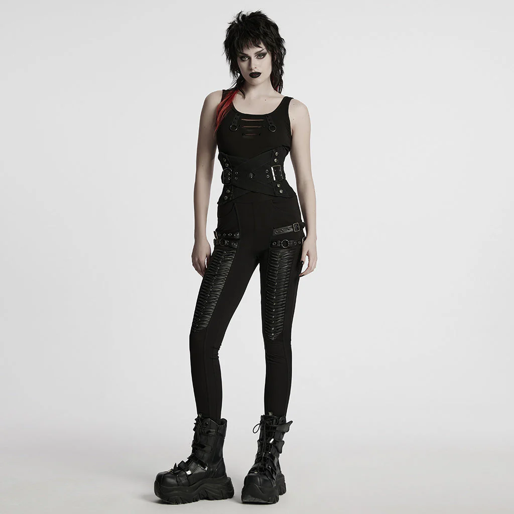 WS-753YDF Edgy Gothic Lace-Up Belted Punk Corset Waist Cincher - Image 25