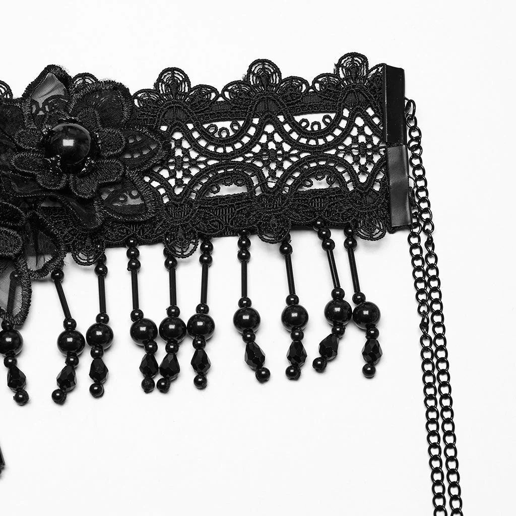WS-773LHF Gothic Accessories Lace Choker Black Fringe Dramatic Necklace - Image 18