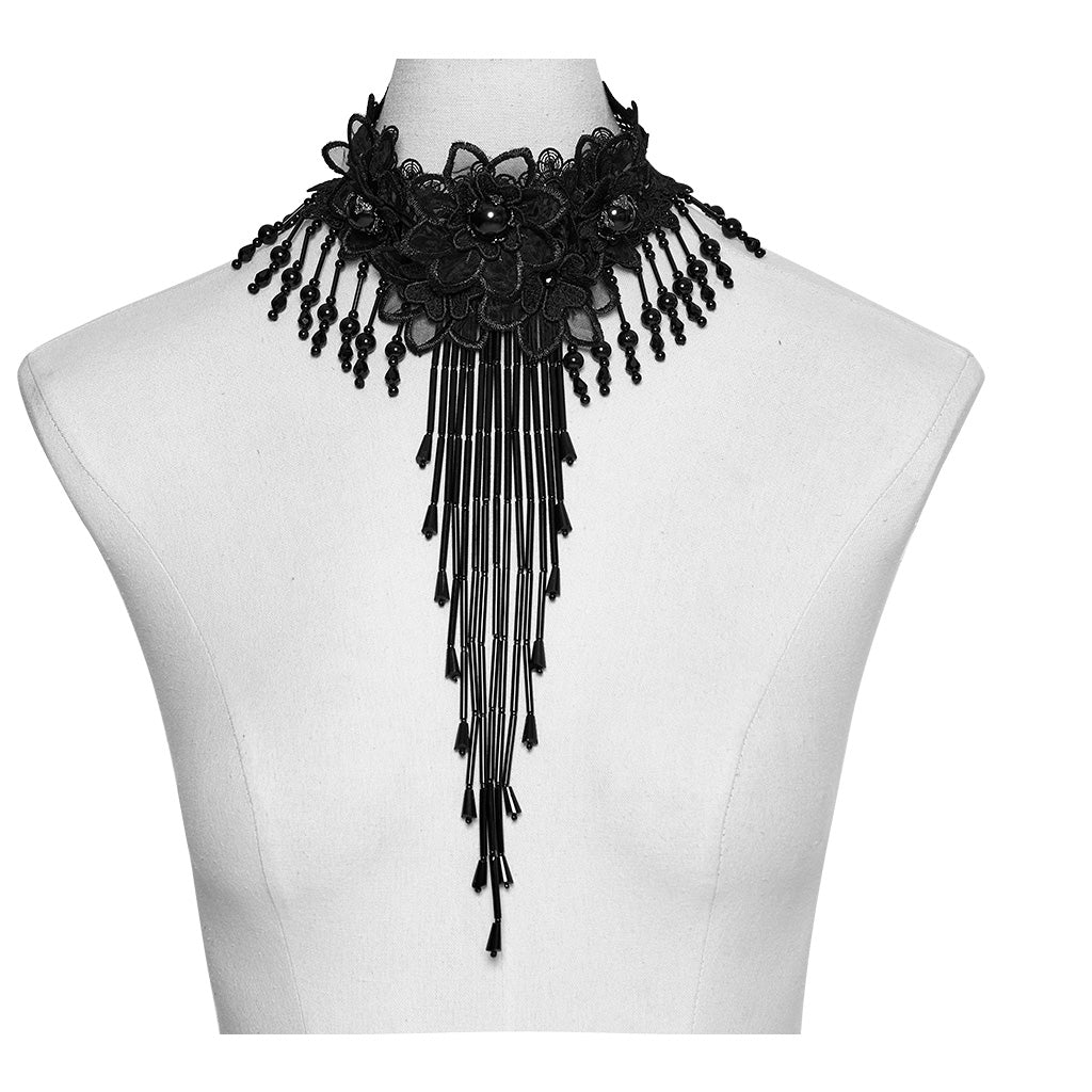 WS-773LHF Gothic Accessories Lace Choker Black Fringe Dramatic Necklace - Image 6