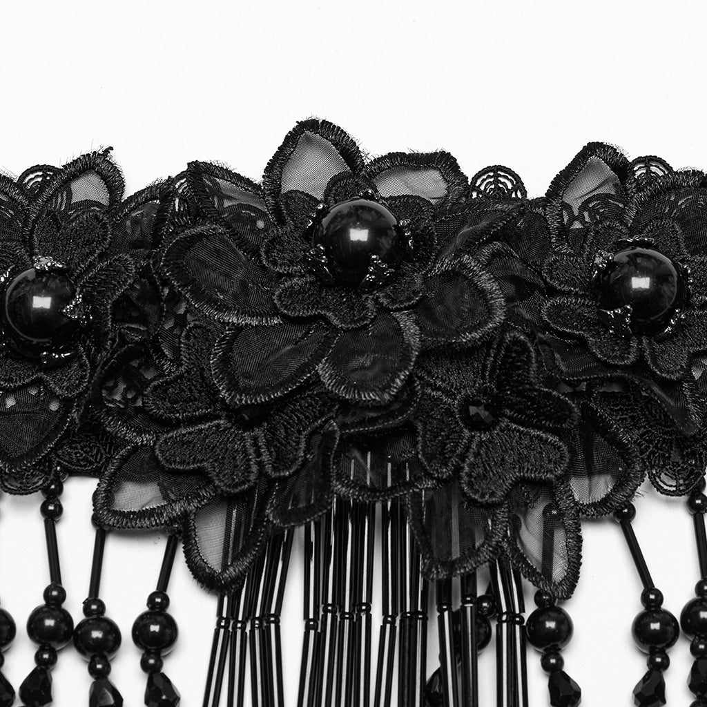 WS-773LHF Gothic Accessories Lace Choker Black Fringe Dramatic Necklace - Image 8
