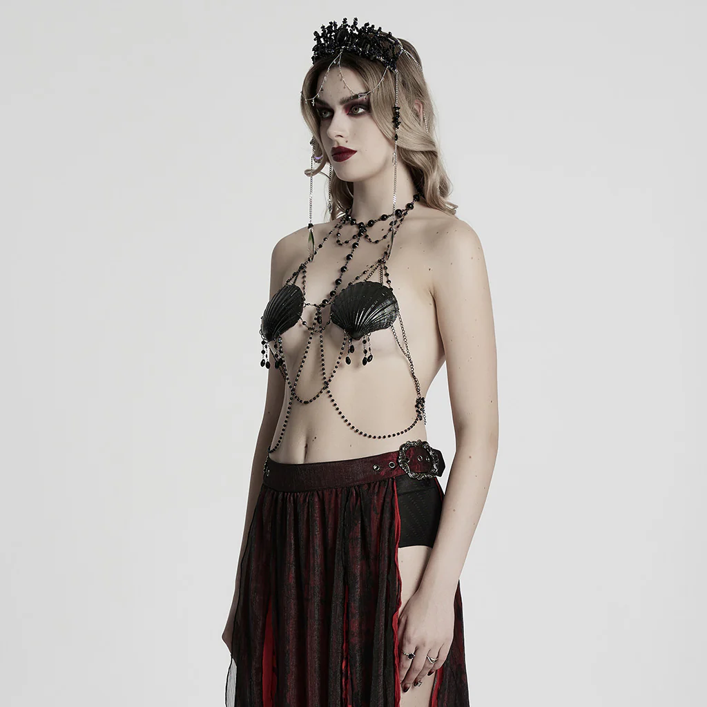 WS-775QTF Gothic Accessories Shell Bra Beaded Chain Crown Set - Image 3