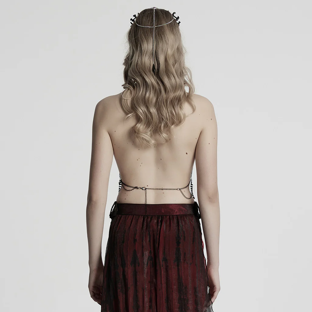 WS-775QTF Gothic Accessories Shell Bra Beaded Chain Crown Set - Image 4