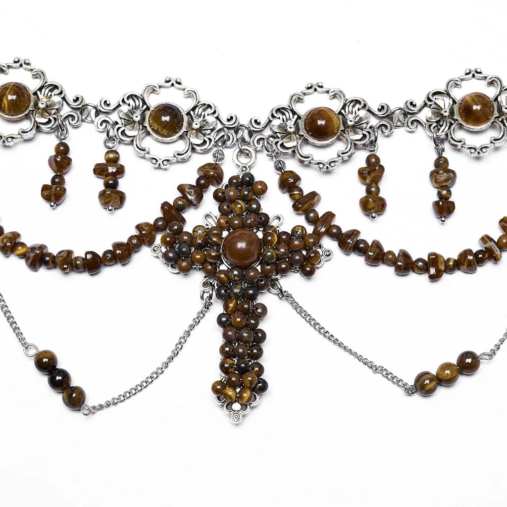 WS-781LHF Gothic Accessories Black Beaded Choker Necklace with Cross Pendant - Image 18