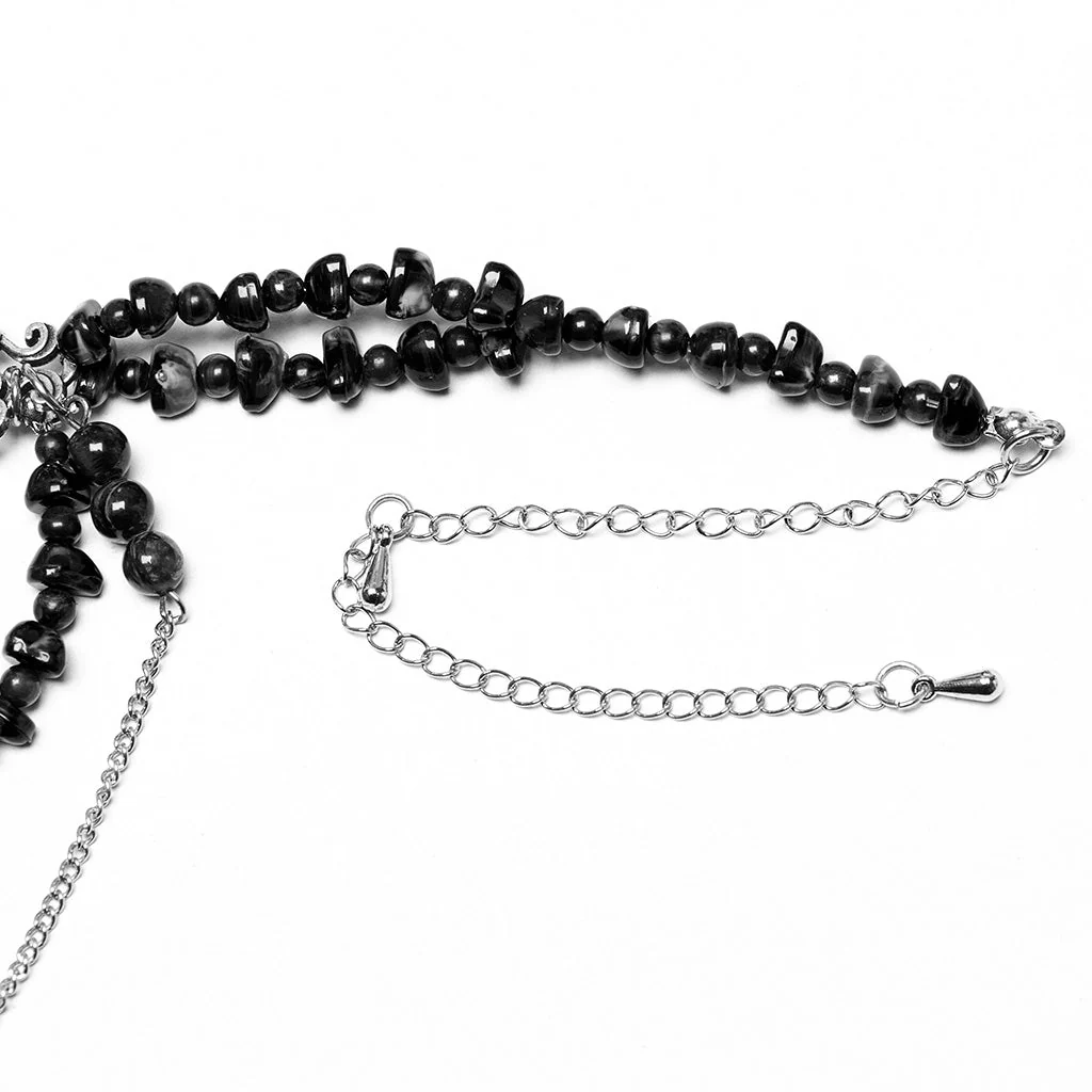 WS-781LHF Gothic Accessories Black Beaded Choker Necklace with Cross Pendant - Image 26