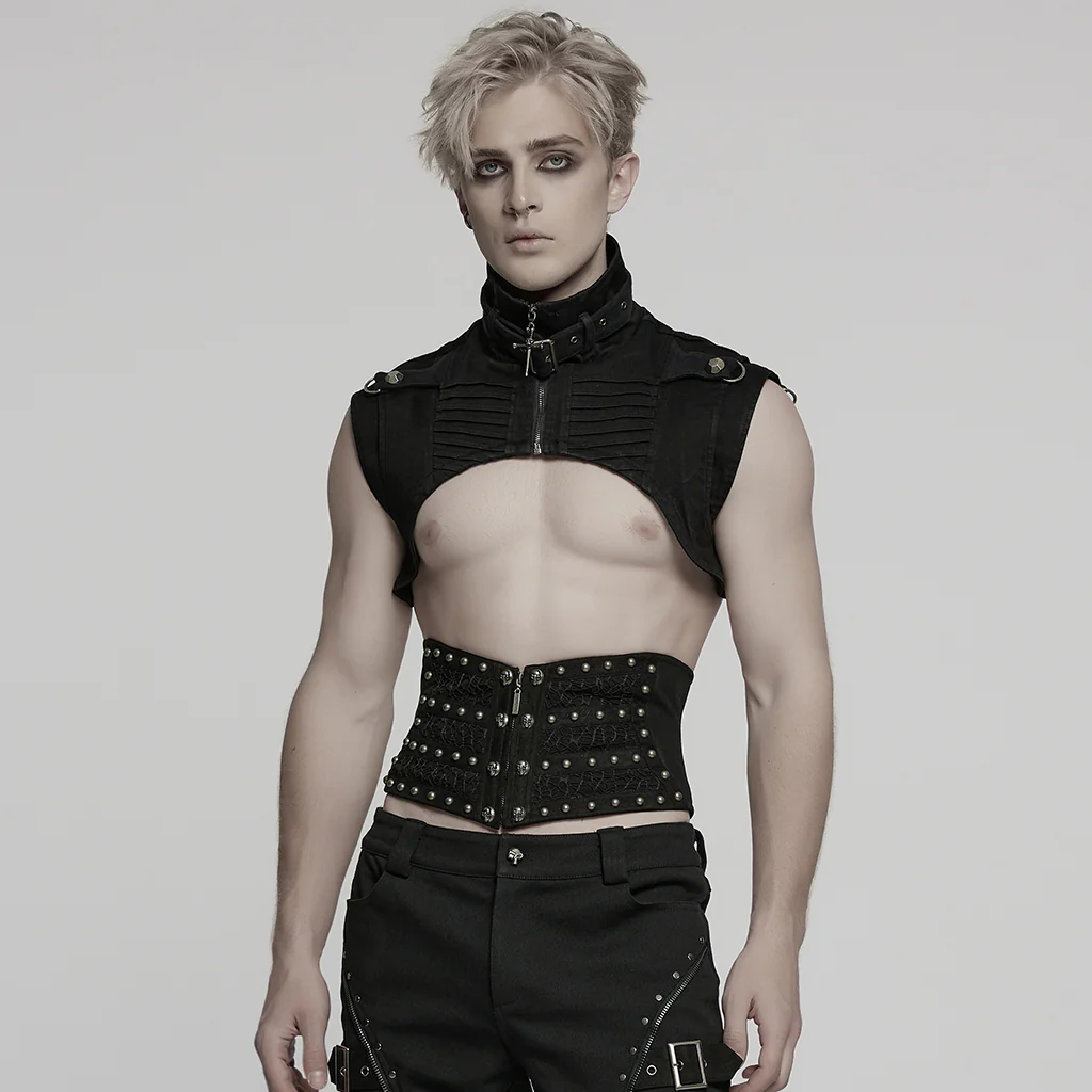 WS-782YDM Vegan Leather Punk Corset Lace Up Studded Waist Cincher - Image 3