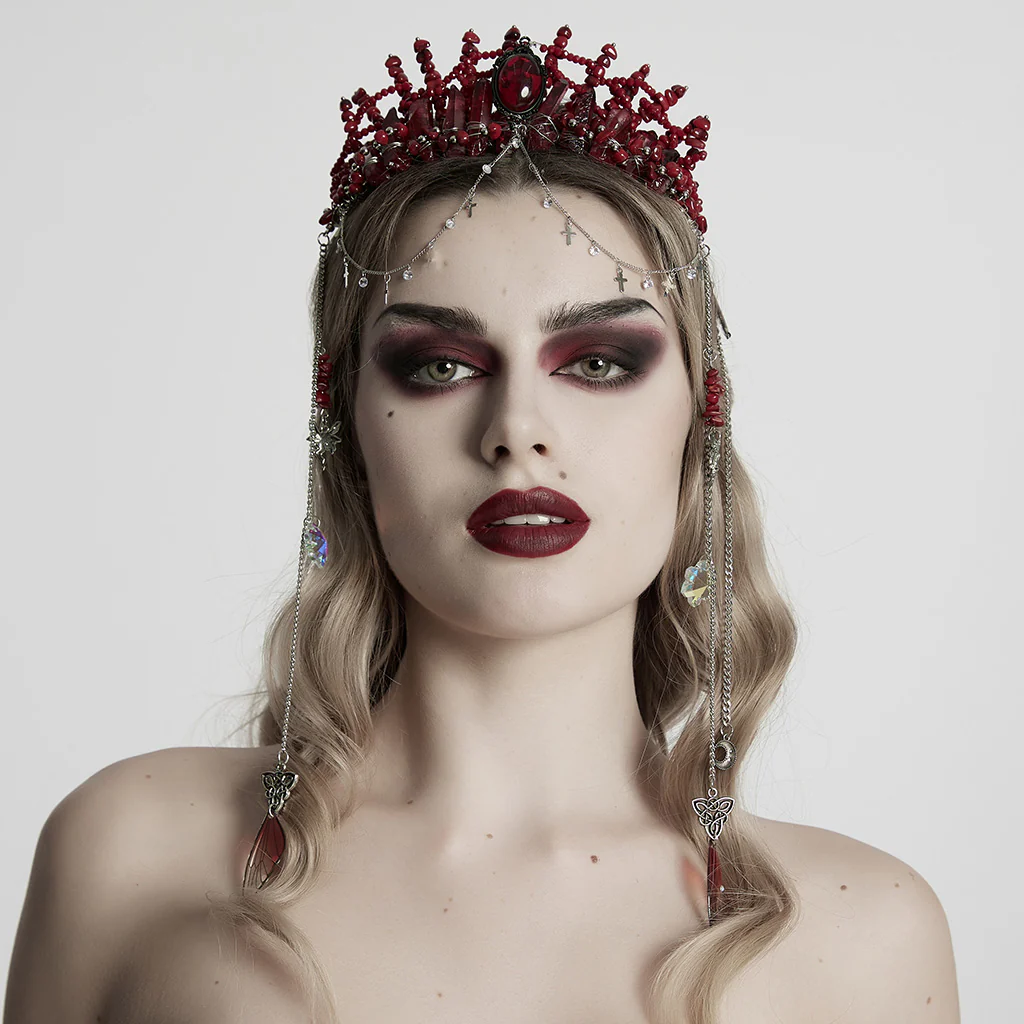 WS-784FSF Gothic Accessories: Elegant Black Crown with Chains and Jewel Headpiece Gothic Accessories Black Beaded Crown with Dramatic Choker Set - Image 12