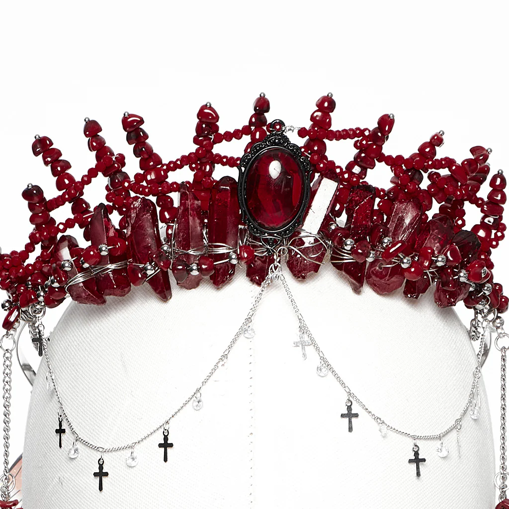 WS-784FSF Gothic Accessories: Elegant Black Crown with Chains and Jewel Headpiece Gothic Accessories Black Beaded Crown with Dramatic Choker Set - Image 15