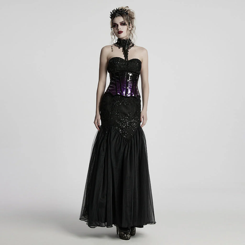 WS-784FSF Gothic Accessories: Elegant Black Crown with Chains and Jewel Headpiece Gothic Accessories Black Beaded Crown with Dramatic Choker Set - Image 39