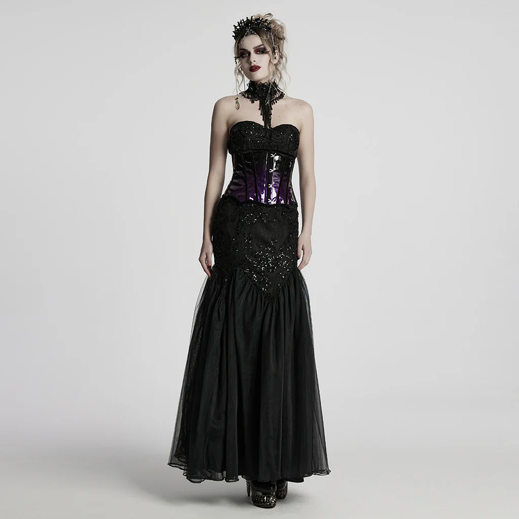 WS-784FSF Gothic Accessories: Elegant Black Crown with Chains and Jewel Headpiece Gothic Accessories Black Beaded Crown with Dramatic Choker Set - Image 4