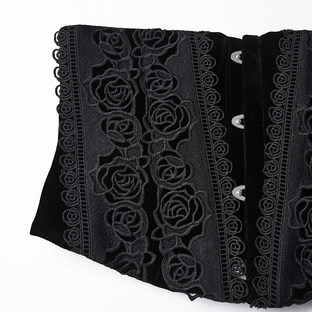 WS-790YDF Gothic Corset Black Floral Lace Up Waist Cincher - Image 8