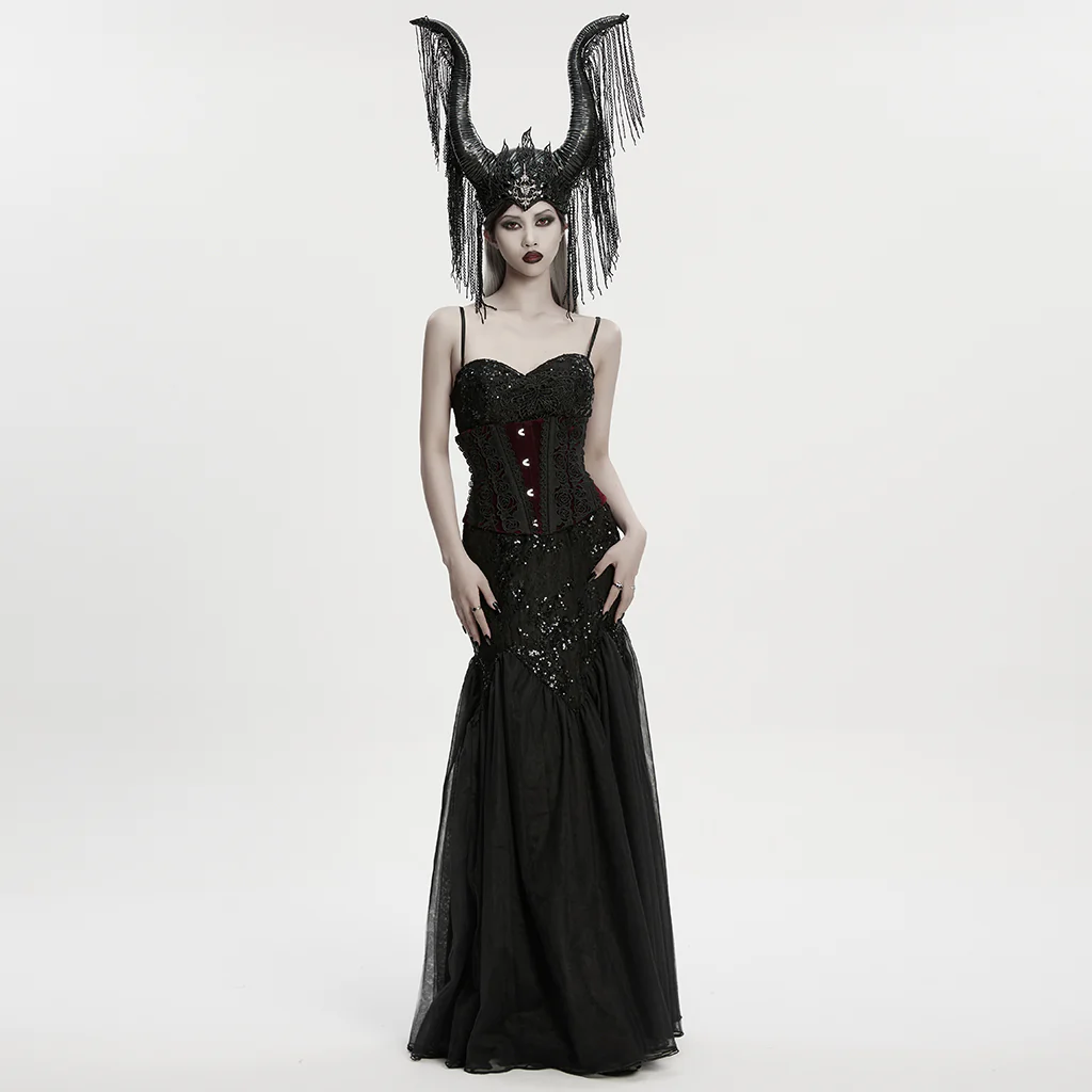 WS-792FSF Gothic Accessories Horned Headdress with Chain Fringe Details - Image 4