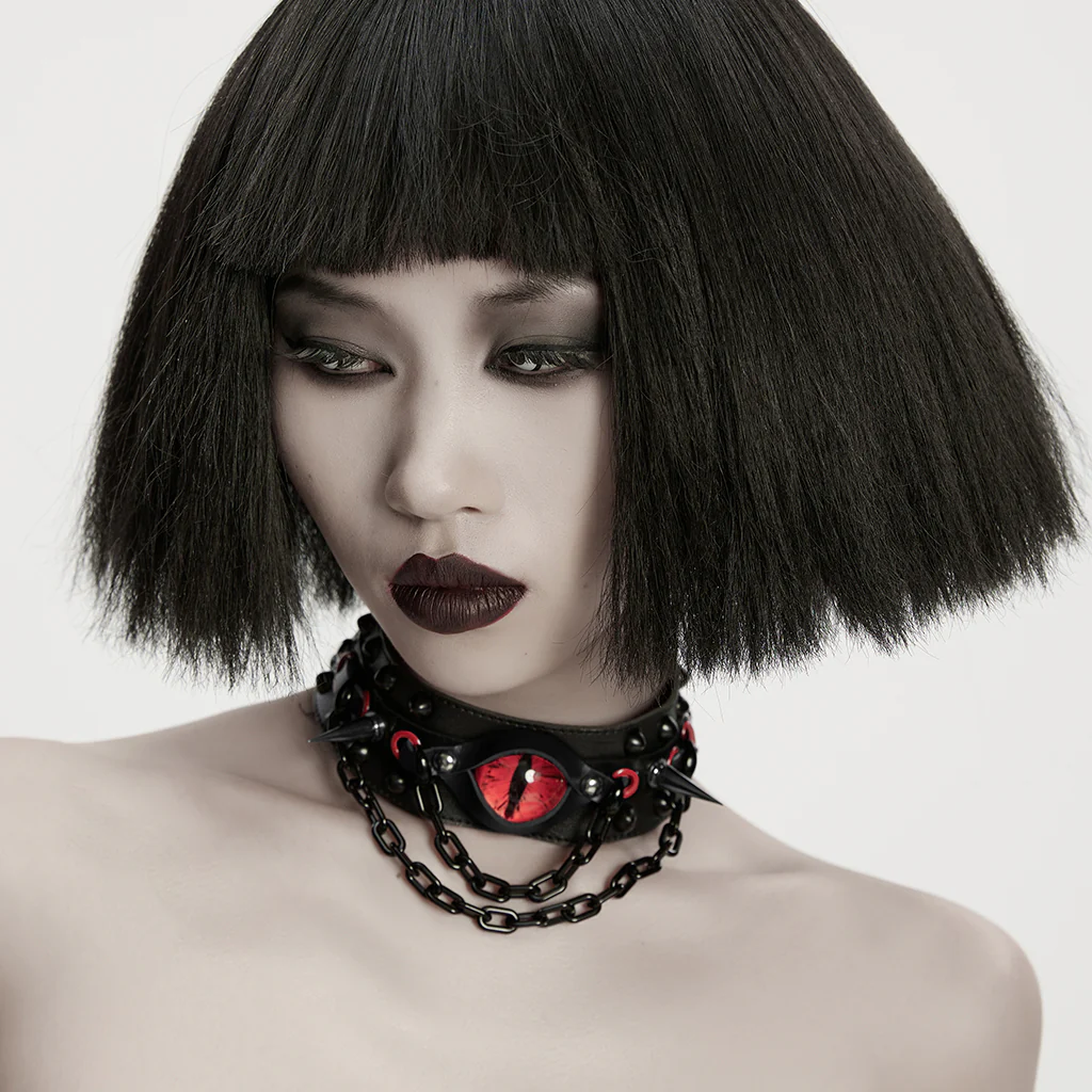 WS-799LHF Punk Accessories Gothic Eye Choker with Spikes and Chains - Image 3
