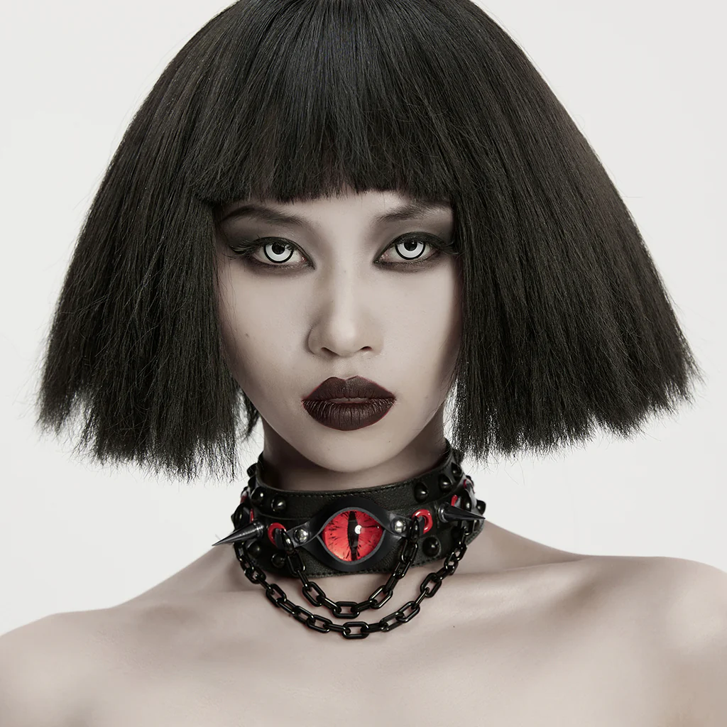 WS-799LHF Punk Accessories Gothic Eye Choker with Spikes and Chains - Image 4