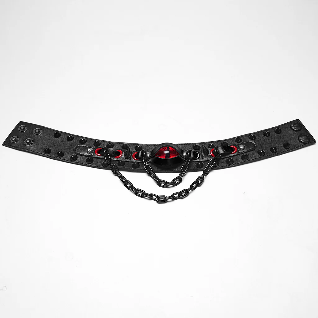 WS-799LHF Punk Accessories Gothic Eye Choker with Spikes and Chains - Image 7