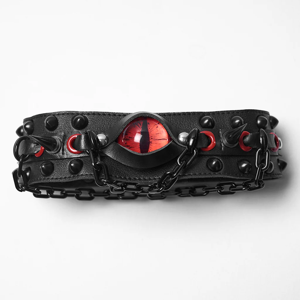 WS-799LHF Punk Accessories Gothic Eye Choker with Spikes and Chains - Image 9