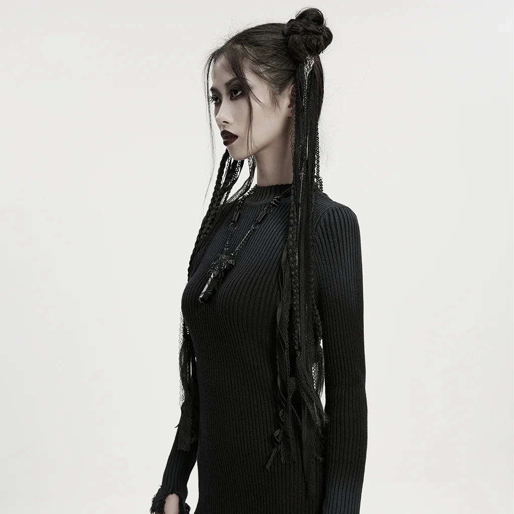 WS-801FSF Gothic Accessories Black Lace Ribbon Hair Extension Clip - Image 4
