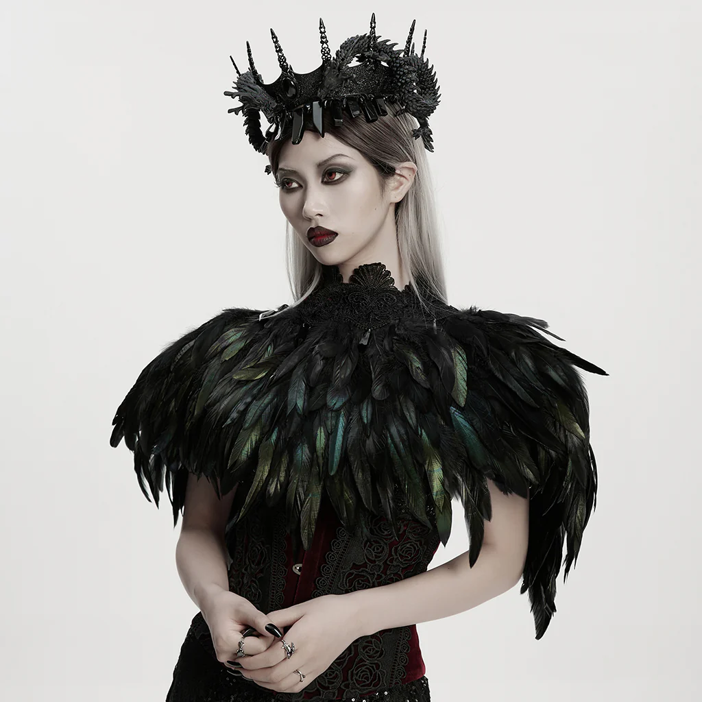WS-807QTF Gothic Accessories Feathered Black Capelet Collar Choker Shoulder Cover - Image 4