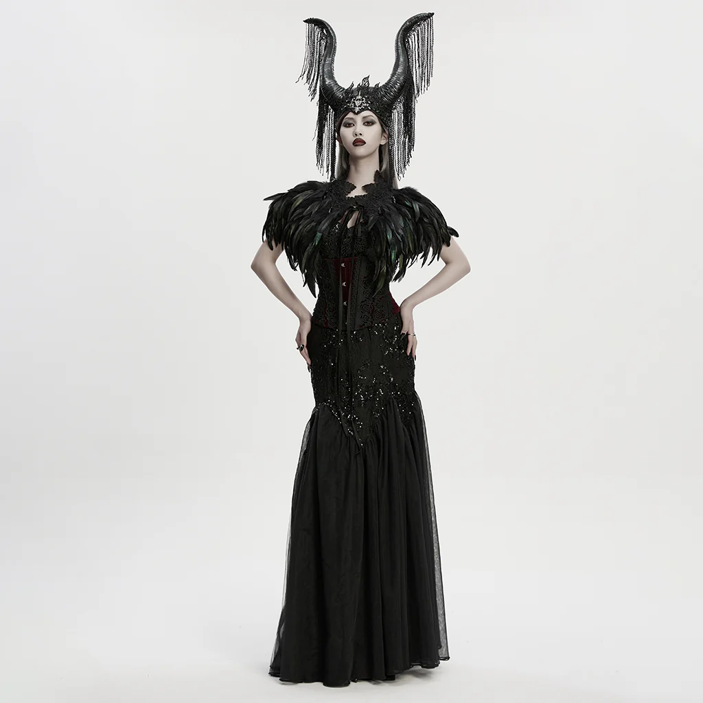 WS-807QTF Gothic Accessories Feathered Black Capelet Collar Choker Shoulder Cover - Image 5