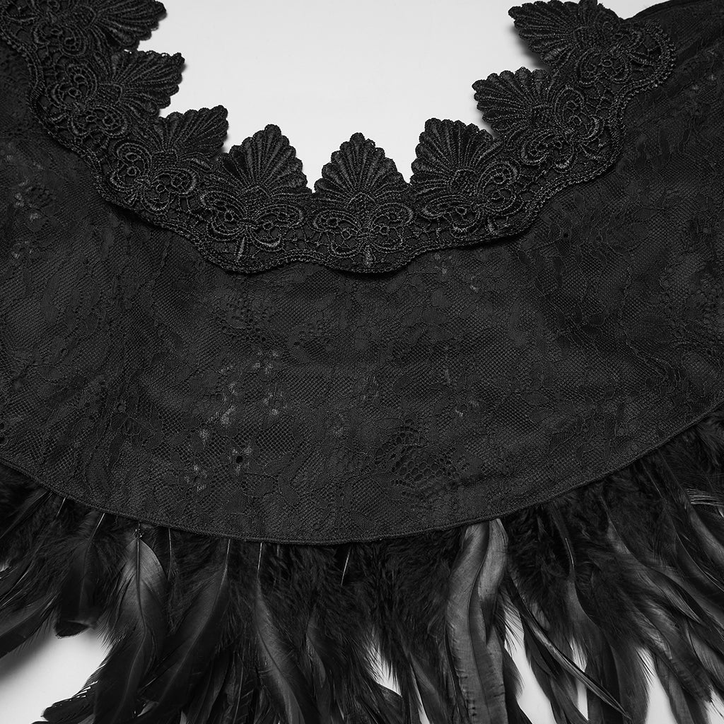WS-807QTF Gothic Accessories Feathered Black Capelet Collar Choker Shoulder Cover - Image 8