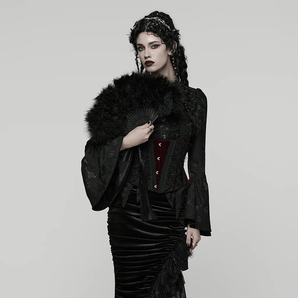 WS-812QTF Gothic Accessories Black Feather Fan with Elegant Tassel Design - Image 5