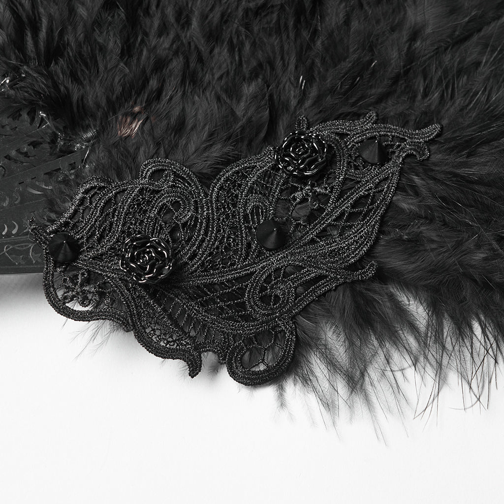WS-812QTF Gothic Accessories Black Feather Fan with Elegant Tassel Design - Image 8
