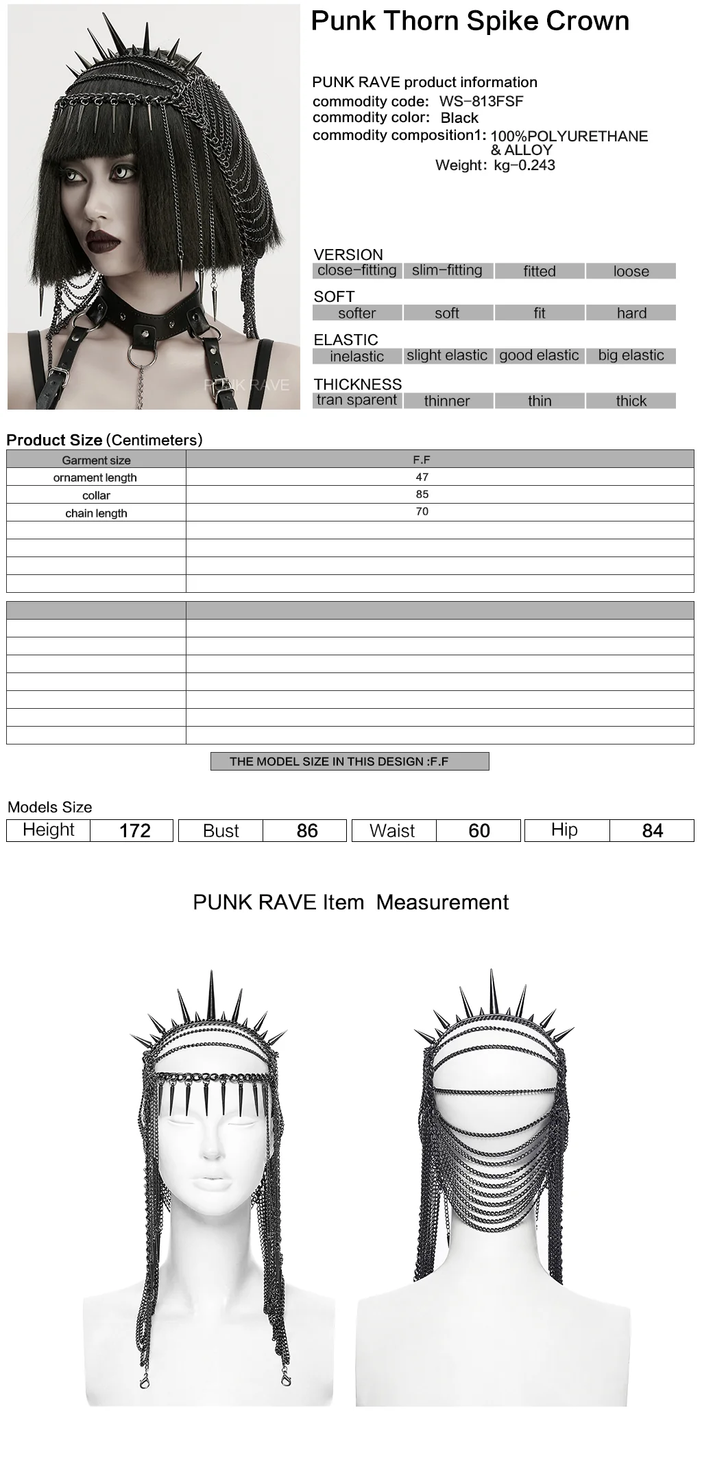 WS-813FSF Punk Accessories Spiked Chain Headdress Gothic Headpiece Statement Jewelry - Image 2