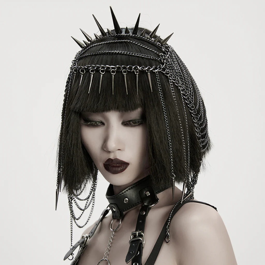 WS-813FSF Punk Accessories Spiked Chain Headdress Gothic Headpiece Statement Jewelry - Image 4