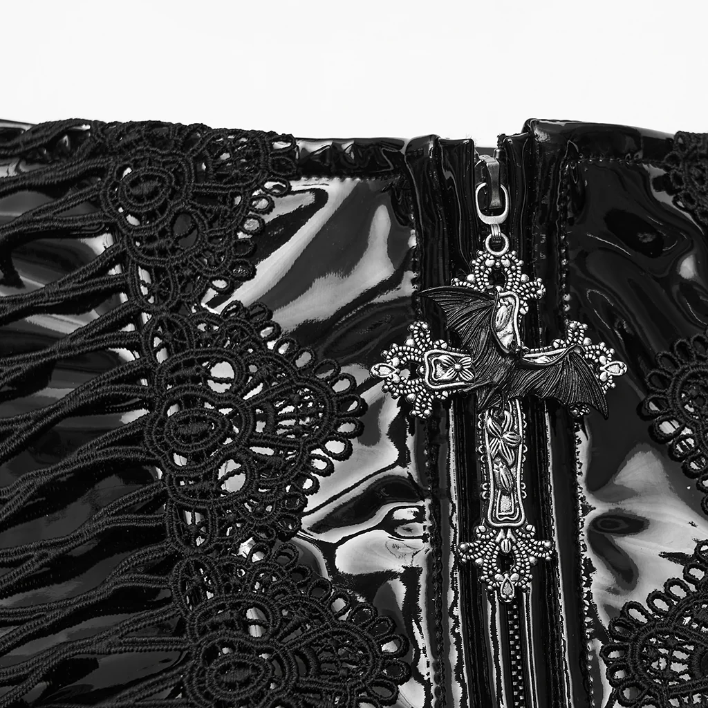 WS-815YDF Gothic Corset Black Lace-Up Patent Leather Waist Cincher - Image 8